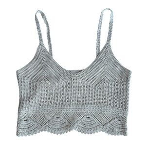 Crochet Knit Cream Crop Top – Small – Boho Fairycore Cottagecore Festival Beach